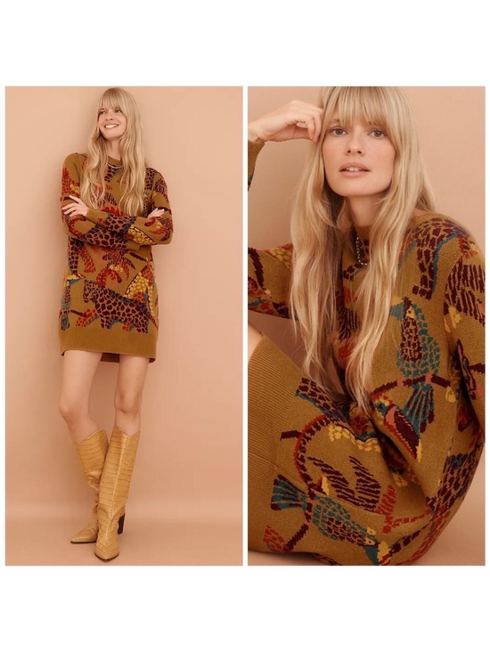 FARM Rio Dresses & Skirts - Anthropologie Farm Rio Casey Sweater Dress Animal Print Bohemian Size Large L